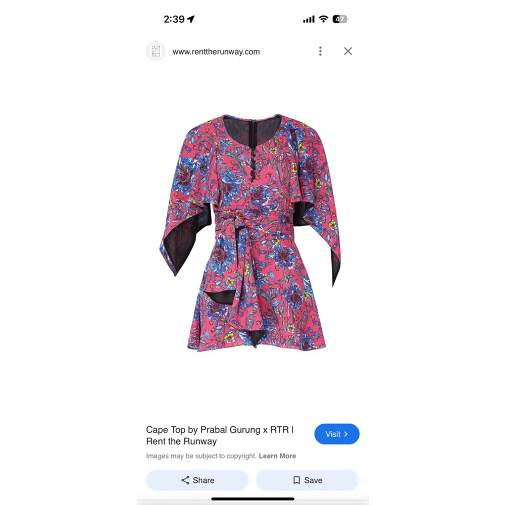 Women's Prabal Gurung Pink Floral Cape Top Size 6
